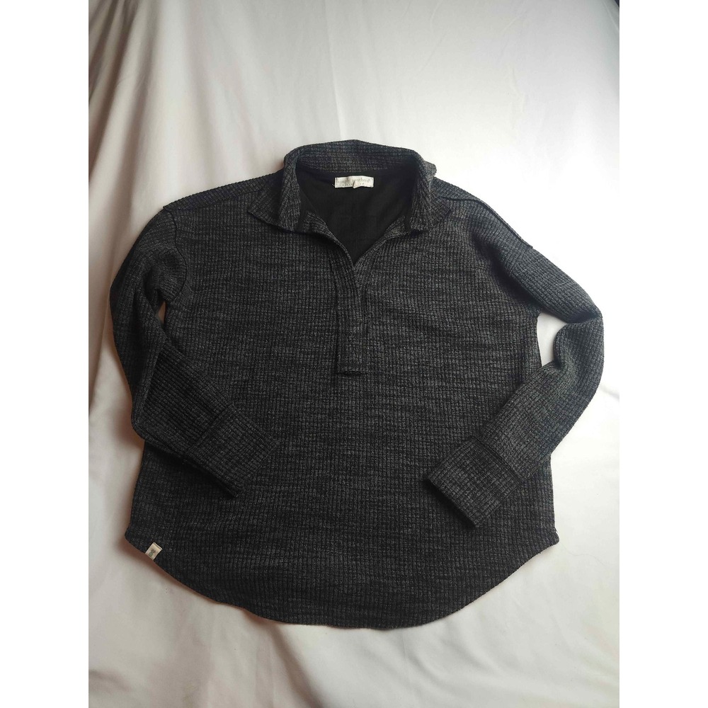 Simply Southern Gray Waffle Knit Pullover Collared V-Neck Top Mens Medium
